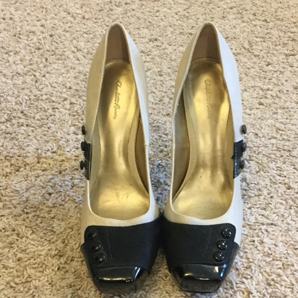 Tan and black pumps